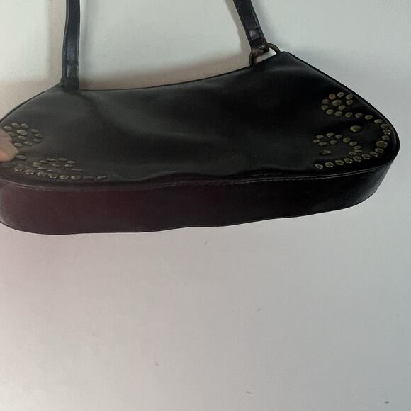 VTG Express Small Leather Hobo Baguette Purse Studded Brown Gold Y2K - Picture 7 of 13